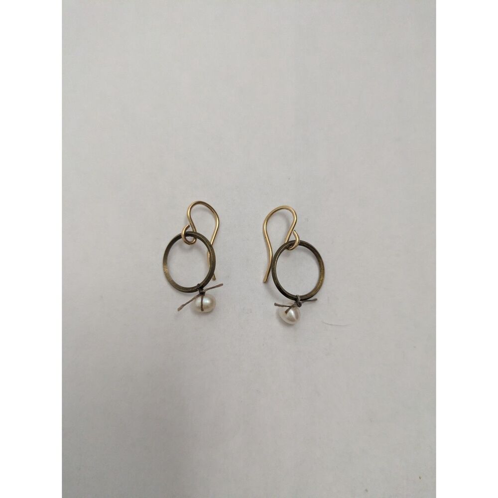 Julie Cohn Design Earrings Bronze Pearl Hoop Dangle Artisan Boho Modern